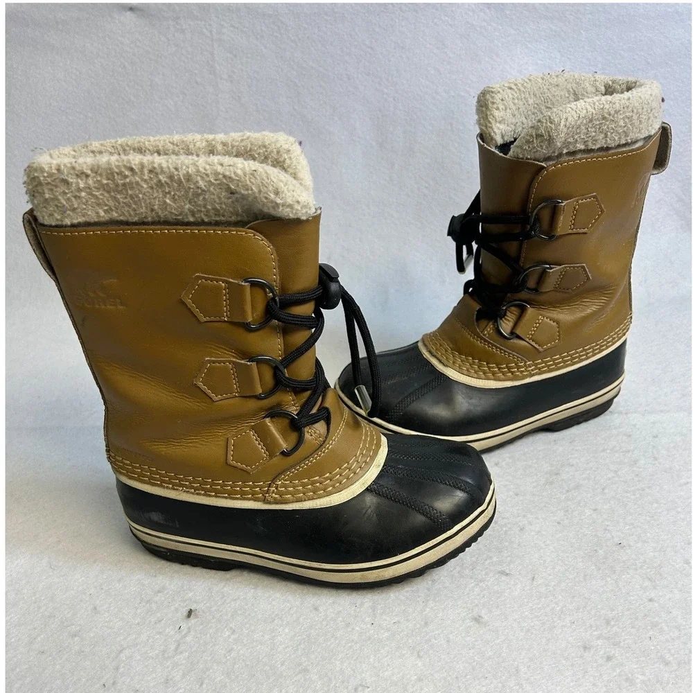 Winter Snow Sorel Kids Size 1 Brown Yoot Pac TP Waterproof Leather Boots NY1963‎